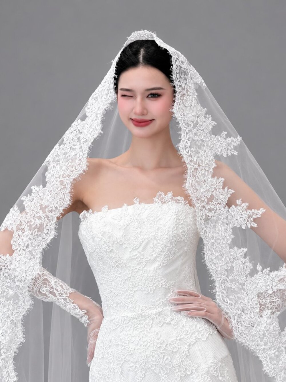 L'Amore 3M Cathedral Mantilla Wedding Veil | Mantilla Lace Bridal Veil
